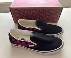 Black raspberry check vans classic slip-ons