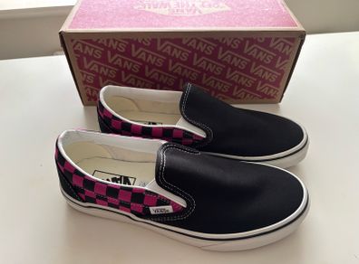 Black raspberry check vans classic slip-ons