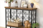 Console Table - 42.5" Industrial Hallway Table with 2-Tier Storage Shelf, Wood Behind Sofa Table Plant Stand Shelf TV Stand for Entryway, Living Room, Foyer, Rustic Brown