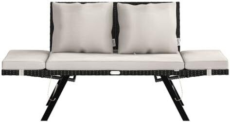 Polyrattan Garden Bench 4 in 1 with Reclining Function Weatherproof, adjustable Amrests