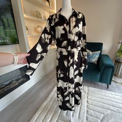 Brand-new Black and Cream Long-sleeved Shirt Dress with belt from New Look