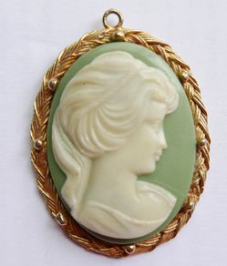 Vintage Green Cameo Pendant