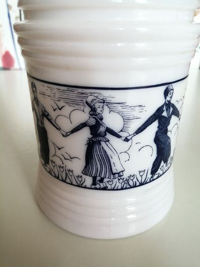 Dutch Opaque White Glass Jars x 2