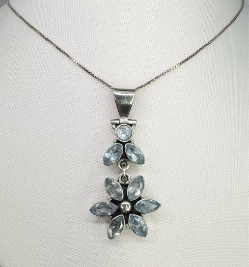 Silver Aquamarine & Sterling Silver Pendant Necklace