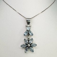 Silver Aquamarine & Sterling Silver Pendant Necklace
