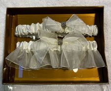 Boxed Pair of wedding garters with diamonte