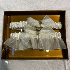 Boxed Pair of wedding garters with diamonte