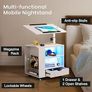 Bedside Table with LED Lights, Nightstand with Height Adjustable, Side Table with Drawer & Open Shelf, Bedside Cabinet Movable with Magazine Rack, for Bedroom, Living room, Office, White Image 5