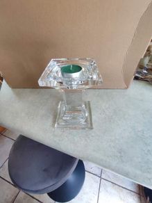 Tipperary Clear crystal Pillar Candle Stand , Signed , Square Candle Stand, Mint Condition. Take 3 different candle size.