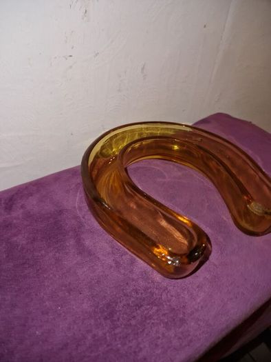 Vintage amber glass horseshoe posy vase