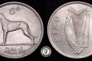 [#2384] - Ireland 1953 | Irish 6p | 6 Pence | Wolfhound | KM.13a
