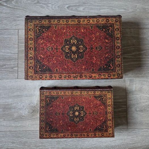 Vintage Nesting Faux Book Storage Boxes - Set of 2 Ornate Persian Design
