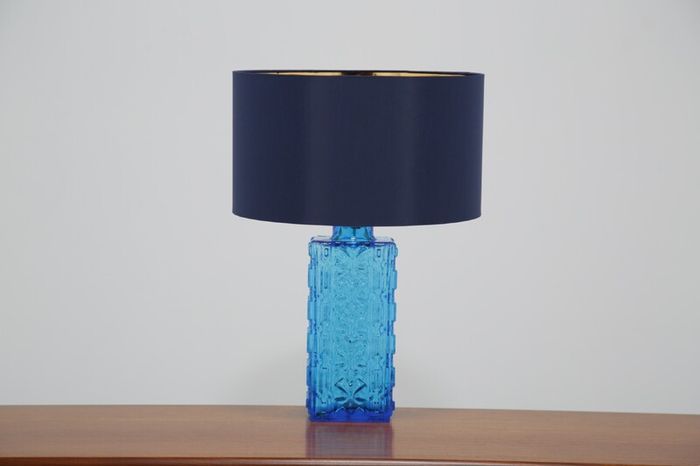 Vintage Swedish Blue Glass Table Lamp, 1960s.
