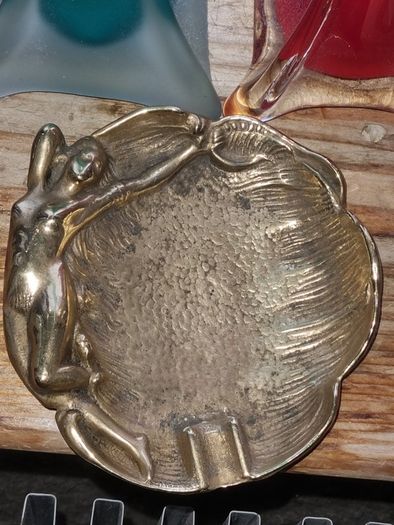Antique Art Nouveau  Cast Brass Naked Lady Ashtray