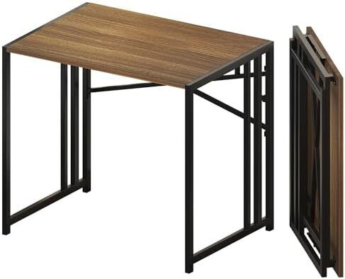 83 cm Folding Small Desk, Writing Gaming Computer Camping Desk for Small Spaces, No Assembly Required Home Office Table, Espresso