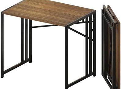83 cm Folding Small Desk, Writing Gaming Computer Camping Desk for Small Spaces, No Assembly Required Home Office Table, Espresso