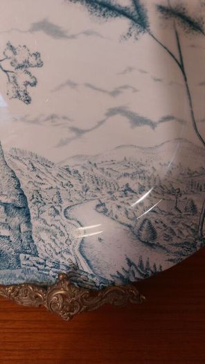 Fabulous Vintage Arklow Pottery Teal and White 9 Inch Wall Plate in an Unusual Landscape Pattern with a Castle Ruin