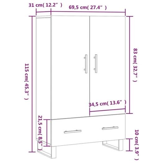 Highboard Smoked Oak 69.5x31x115 cm Engineered Wood