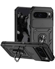 Google Pixel 6, 7, 8 and 9 Dual Layers Hybrid Case w/Metal Ring And Camera Protector - BLACK
