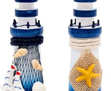 2PCS Mini Lighthouse Ornaments, Nautical Theme Bathroom Decorations, Decorative Home Accessories for Living Room, Table Decoration, Photo Props Blue