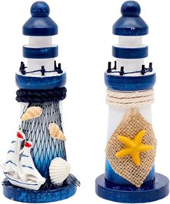 2PCS Mini Lighthouse Ornaments, Nautical Theme Bathroom Decorations, Decorative Home Accessories for Living Room, Table Decoration, Photo Props Blue