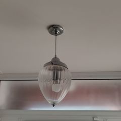 Chrome and glass pendant lights set of two