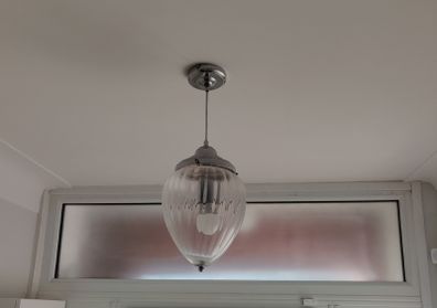 Chrome and glass pendant lights set of two