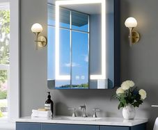 50 x 70 cm LED Lighted Bathroom Medicine Cabinet with Mirror, Defogger, Dimmer, 3 Color Light Makeup Mirror, Easy to Install, Wall Mounted Mirror Medicine Cabinet