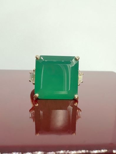 Gold plated Verde Onyx & White Zircon Ring 14K Gold Plated