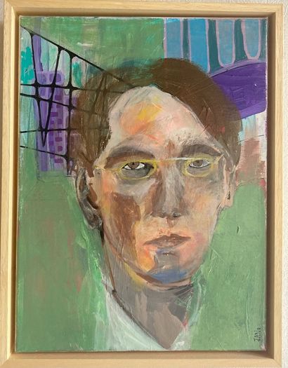 Original W.B Yeats William Butler Yeats Portrait in Abstract Painting Framed by Artist
