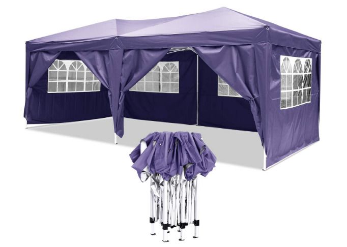 Waterproof Folding Garden Gazebo, 3 x 6 m Party Tent / Marquee with 4 Side Panels