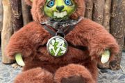 Weird Green Faced Ugly Horror Mischief Plushie Bear