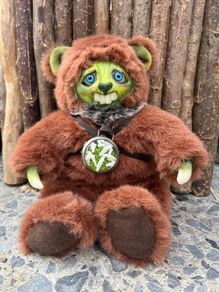 Weird Green Faced Ugly Horror Mischief Plushie Bear