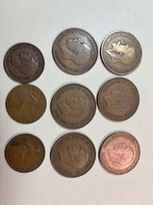 6 UK one pence and 3 UK half pence