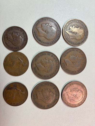 6 UK one pence and 3 UK half pence