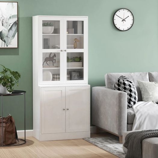 Modern Bookcase with Doors, Display Storage Cabinet with Adjustable Shelves for Living Room, Study, Office, White (FREE POSTAGE)