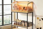 BingoPaw Wood Hamster Cage Chewproof Large Hamster Cages with Storage Shelf, Glass Panels, Ventilation Holes, Built-in LED Light, for Small Pets, Guinea Pig (80 / 40 / 40cm)