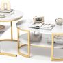 Set of 2 Elegant Coffee Tables with Practical Storage, Marble Design and Metal Frame, White and Gold Living Room Tables Gold Image 2
