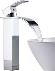 Waterfall Tall Bathroom Basin Mixer Taps with Single Lever, Square Mono Basin Mixer Tap Sink, Chrome