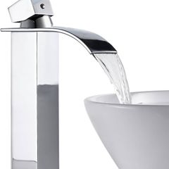 Waterfall Tall Bathroom Basin Mixer Taps with Single Lever, Square Mono Basin Mixer Tap Sink, Chrome