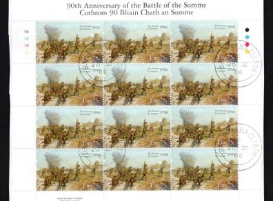 2006 Ireland 90th Anniversary of the Battle of the Somme Commemorative Stamp Sheetlet Plate 1B1B1B1B Fine CDS Used with Dublin cancel of 26th June 2006 (First day of issued) on envelope extract.