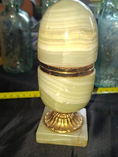 Beautiful Large Old Egg Shape Table Lighter with a Onyx Base and a Brass Mechanism, Postage Available