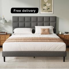 King Bed Frame, Easy Assembly, Sturdy Wooden Slat Support
