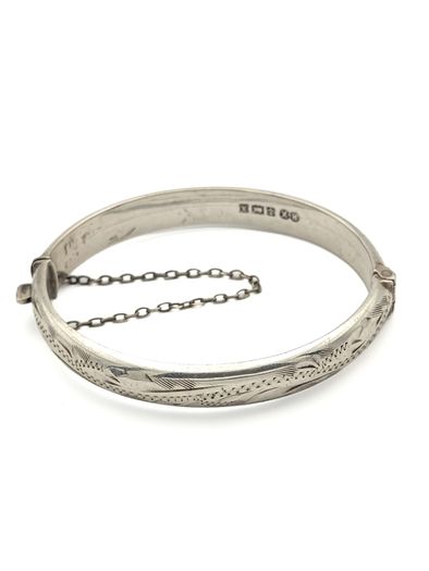 Vintage 925 Sterling Silver Childs Engraved Bangle, Birmingham 1972