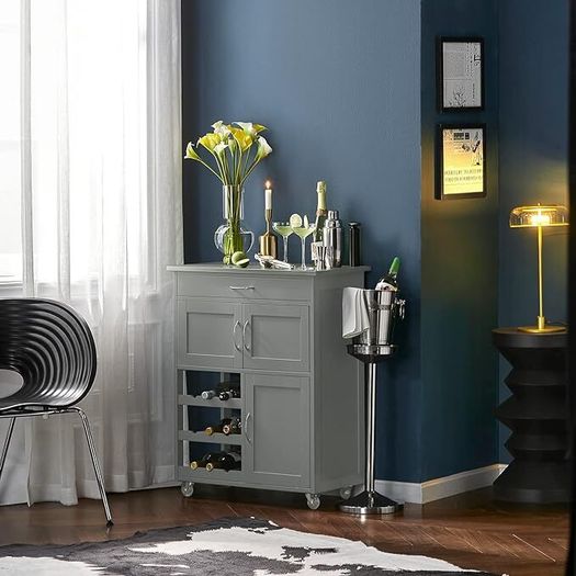 Kitchen Storage Cabinet on Wheels, Stainless Steel or Wooden Top
