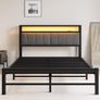 King Size Bed Frame with Storage and LED Lights,5ft Metal Platform Bed Frame King Size Bed Base with Charging Station,Mattress Base,Strong Slats Support,Under-bed Storage,Noise Free,Grey Image 4