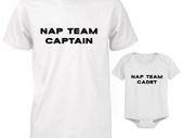 Nap Team Captain and Cadet Funny Cute Daddy and Baby Matching T-Shirt and Bodysuit Set