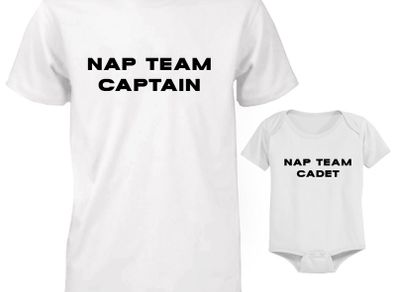 Nap Team Captain and Cadet Funny Cute Daddy and Baby Matching T-Shirt and Bodysuit Set