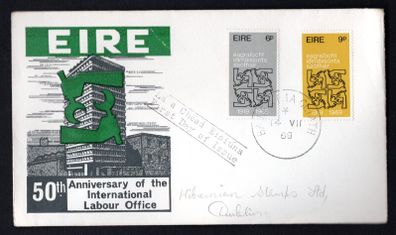 1969 Ireland 50th Anniversary of The International Labour Organisation Commemorative Stamps Illustrated First Day Cover (FDC)