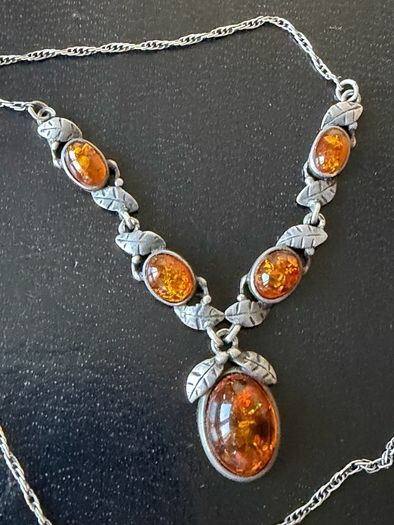 silver amber necklace